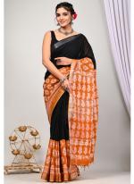 Cotton  Black Daily Wear Printed Saree